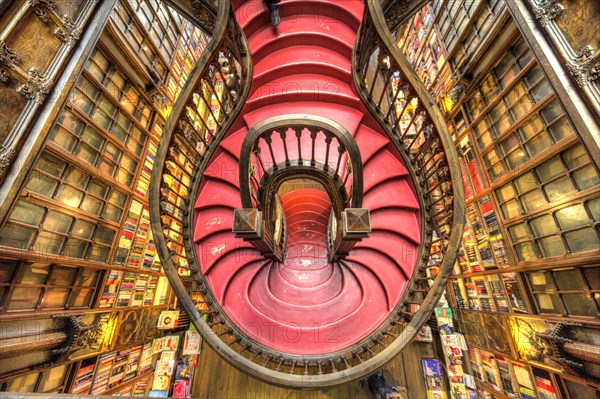 Curved wooden staircase in library