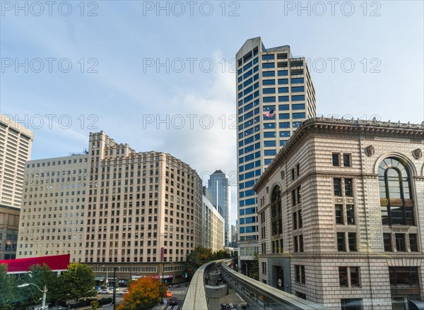 View from the Monorail Railway to skyscrapers and downtown