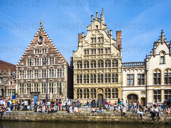 Leie River and promenade on the Graslei with old guild houses