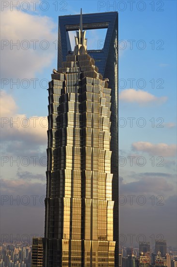 View from the Ritz-Carlton Hotel to the World Financial Center and the Jin Mao-Building in the district of Pudong