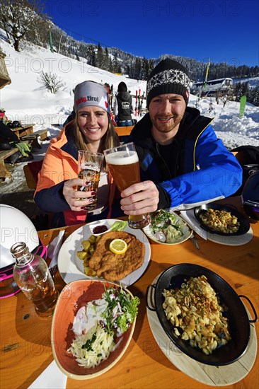 Skier at lunch break