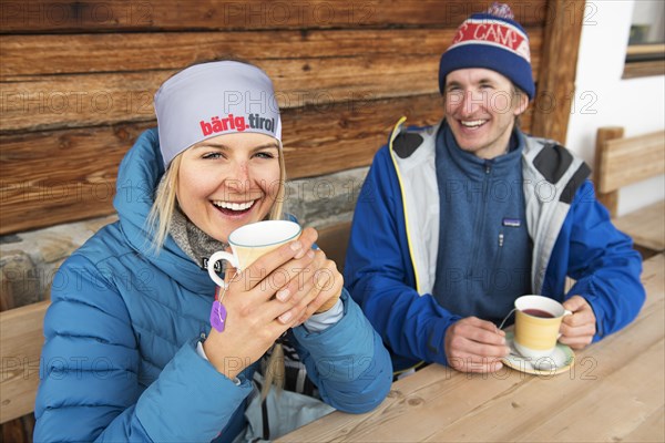 Skiers during the tea break