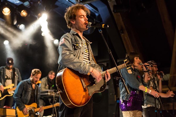 The Swedish indie pop band I'm from Barcelona with singer and frontman Emanuel Lundgren live in the Schuur Lucerne