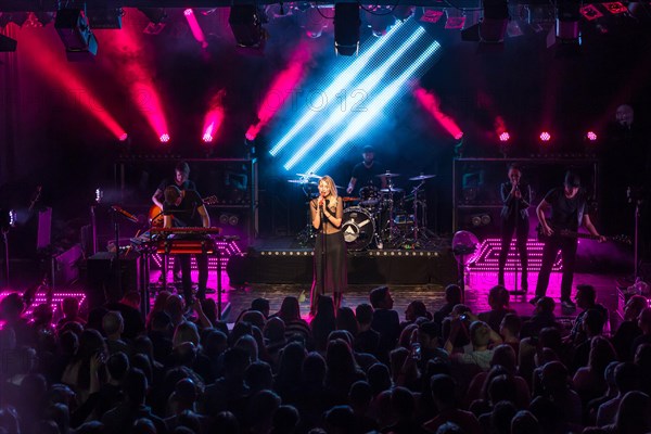 The German electro-pop and singer-songwriter band Glasperlenspiel with singer Carolin Niemczyk and keyboarder Daniel Grunenberg live at a single Swiss concert in the sold out Kofmehl in Solothurn