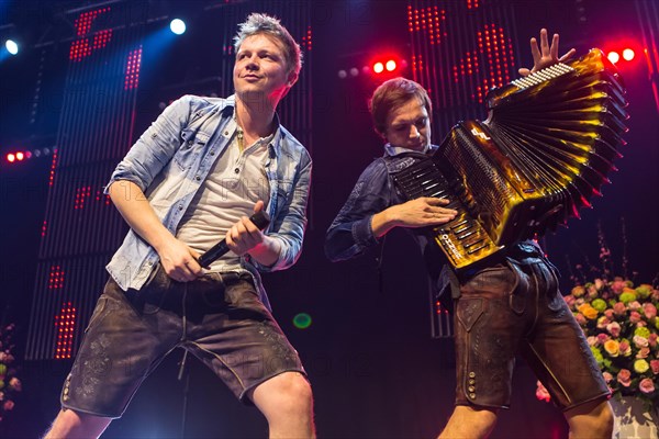 The German music group Dorfrocker with Tobias Thomann singing and Markus Thomann on accordion live at the 16th Schlager Nacht in Luzern