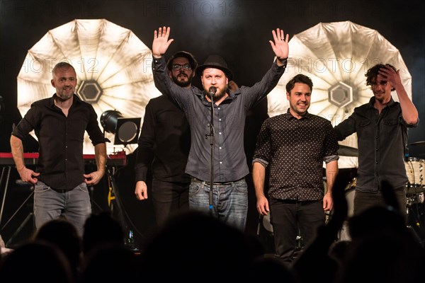 The Swiss singer and songwriter Lukas Linder alias Henrik Belden with band at the record baptism live in the Schuur Lucerne