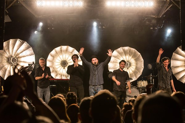 The Swiss singer and songwriter Lukas Linder alias Henrik Belden with band at the record baptism live in the Schuur Lucerne