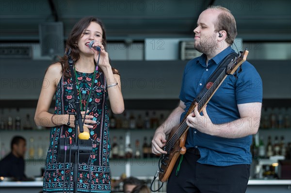 The Swiss musician duo Belle and Bass with singer Kira Stahel and bassist Stefan Guggisberg live at the 25th Blue Balls Festival in Lucerne