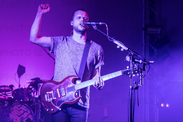 The English alternative rock band White Lies with frontman Harry McVeigh live at the 25th Blue Balls Festival in Lucerne