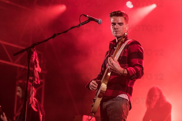 The Icelandic rock band Kaleo with singer and frontman Jokull Juliusson live at the 28th Heitere Open Air in Zofingen