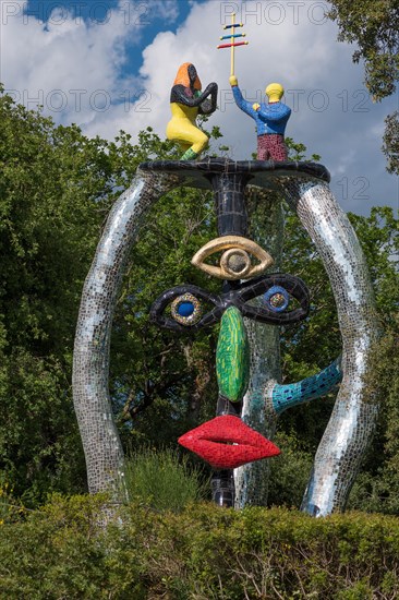 Colorful sculpture in the Giardino dei Tarocchi or Garden of the Tarot