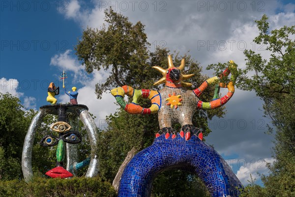 Colorful sculptures in Giardino dei Tarocchi or Garden of the Tarot