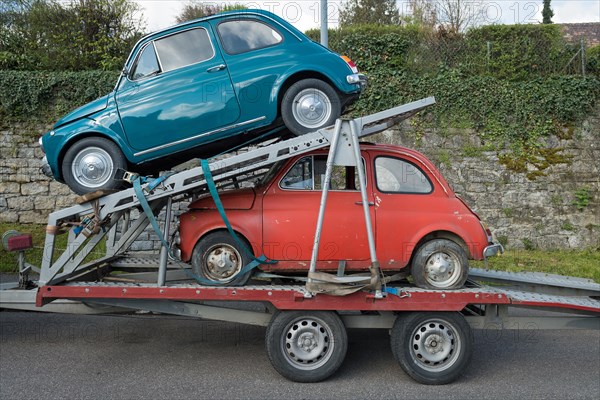 Fiat 500 on a trailer