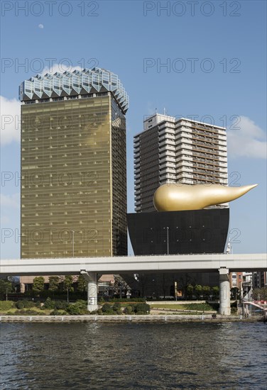 Tokyo Skytree Tower and Asahi headquarters building with Asahi Flame