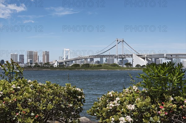 Rainbow Bridge and surrounding Tokyo Bay as seen from Odaiba