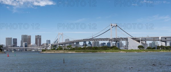 Rainbow Bridge and surrounding Tokyo Bay as seen from Odaiba