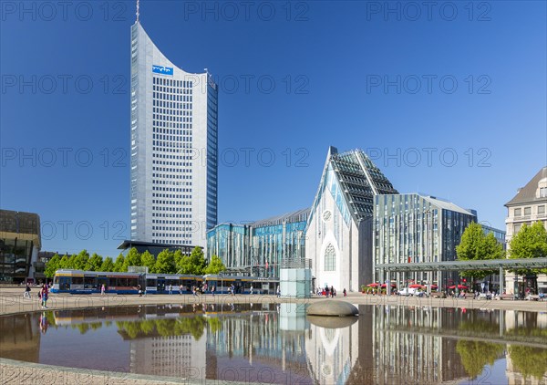 City high-rise and university with Paulinum on Augustusplatz