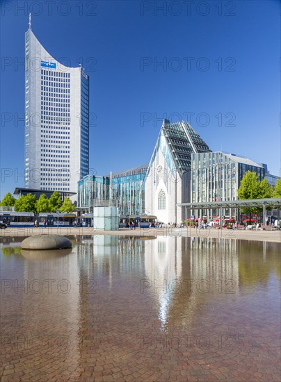 City high-rise and university with Paulinum on Augustusplatz