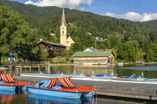 Pedal boats and electric boats at jetty