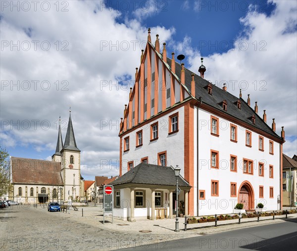 Old Town Hall on the market square and Catholic Parish Church of St. Kilian