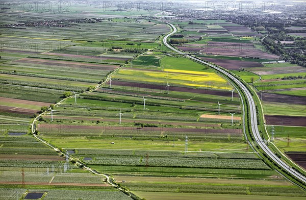 Agricultural landscape with federal motorway BAB 26 between Stade and Buxtehude
