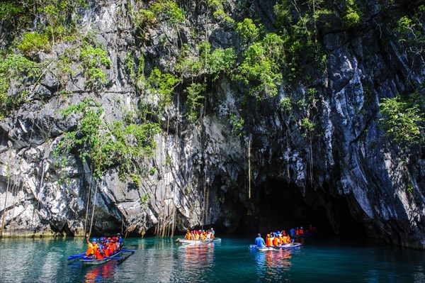 Tourist boat in Puerto Princessa rock caves and underground river