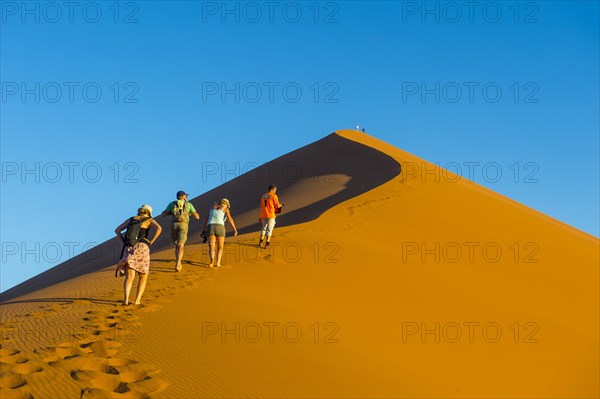 Tourist group walking up the giant sanddune Dune 45