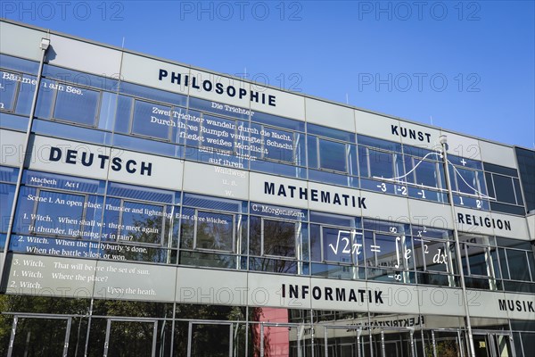 Glass facade with quotations and formulas