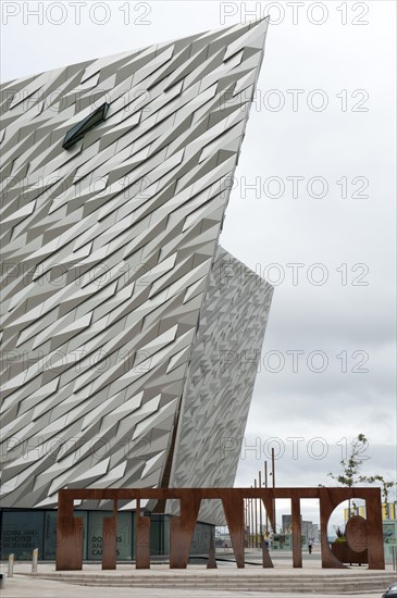 Titanic lettering in front of Titanic Belfast Museum