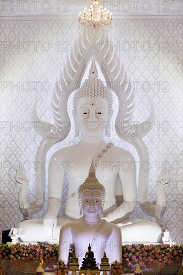 Buddha statues in the white prayer hall