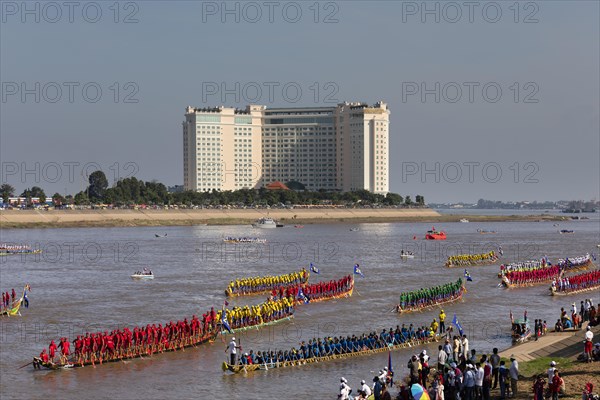 Dragonboats at Bon Om Touk Water Festival on Tonle Sap River