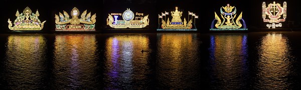 Shining boats during the royal procession at the Bon Om Touk Water Festival on the Tonle Sap River