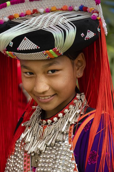 Lisu girl with traditional headdress and clothes