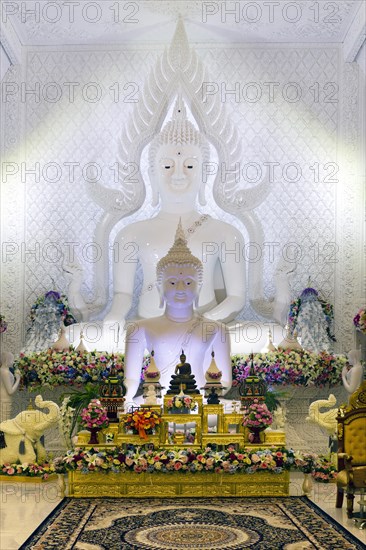 Buddha statues in the white prayer hall