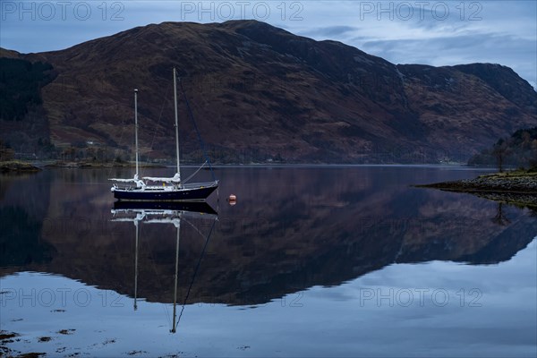 Sailboat with Loch Linnhe at blue hour