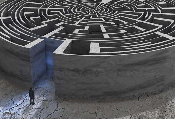 Man in front of labyrinth