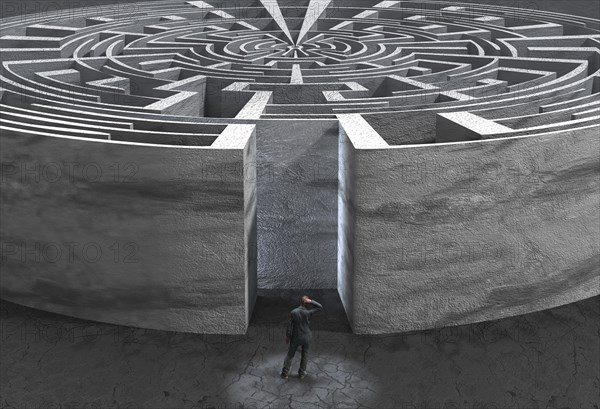 Man in front of labyrinth