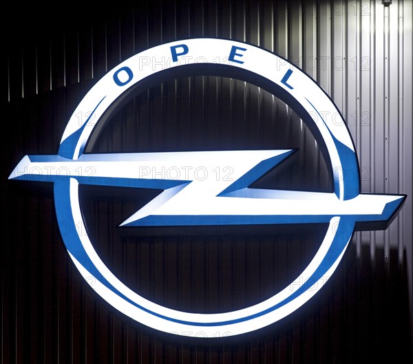 Opel logo at the goods distribution center of the Opel Group
