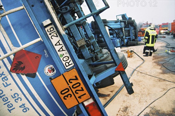 Traffic accident with an overturned tanker