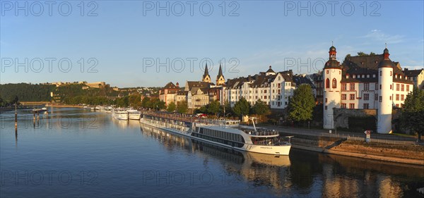 River Moselle with Ehrenbreitstein Fortress and Old Town at Evening Light