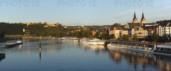 River Moselle with Ehrenbreitstein Fortress and Old Town at Evening Light