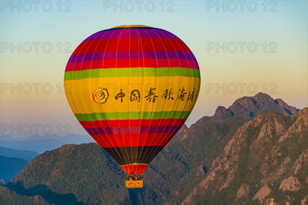 Colorful hot air balloon in the air