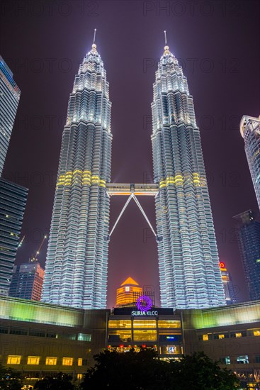 Lit Petronas Towers at night