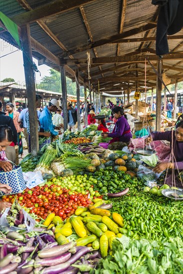 Market stalls with fresh vegetables