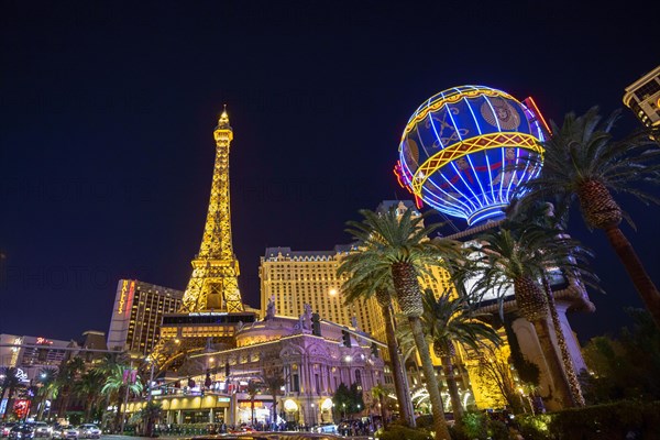 Illuminated Paris Las Vegas Hotel and Casino at night