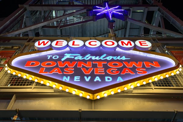 Bright Welcome to Fabulous Downtown Las Vegas Nevada sign at Fremont Street Experience in old Las Vegas