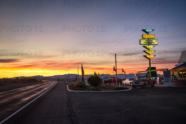 Historic rest stop and gas station with vintage cars