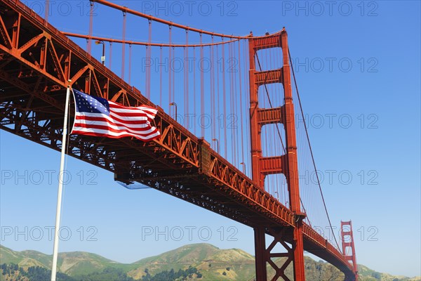 Golden Gate Bridge and the American flag Stars and Stripes