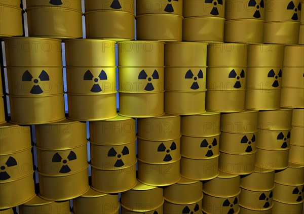 Stacked barrels of nuclear waste