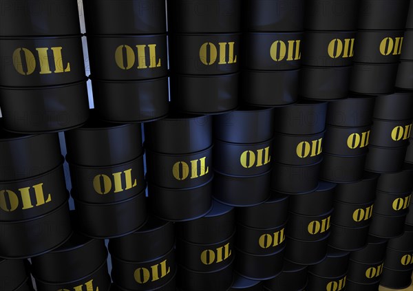 Stacked oil barrels